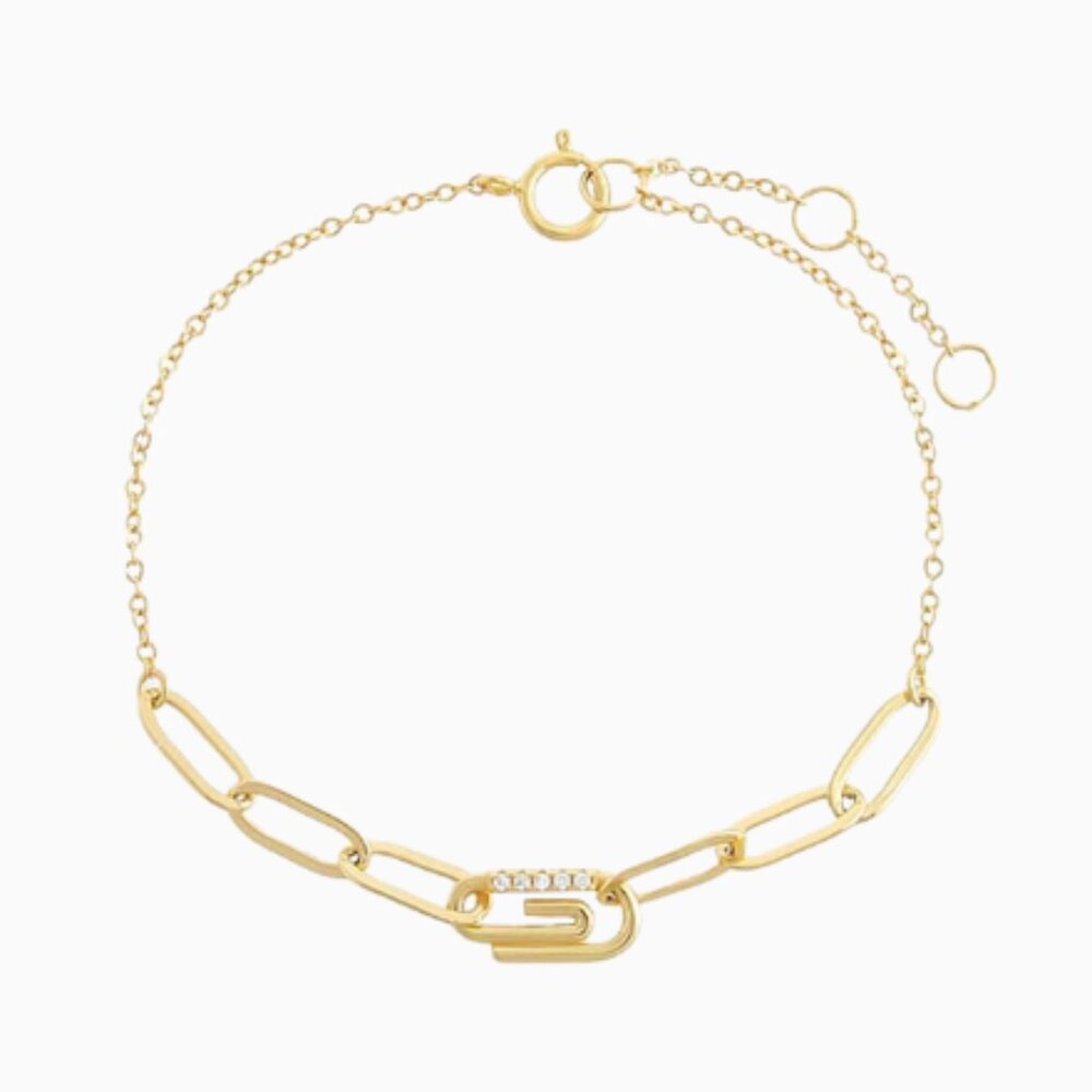 Pave Safety Pin Paperclip Bracelet